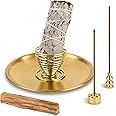 SLKIJDHFB Palo Santo - Supporto per bastoncini di incenso, 5 in 1, con raccogli ceneri in alluminio da 14 cm, bruciatore di g