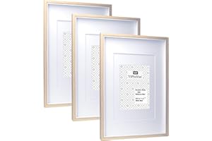 YIPINYIN A3 Wooden & white Two Tone Picture Frames Set of 3 with Double Mounts for A4 & 6x8 photo, A4 boxed photo frames for 3pack, A3 wooden Poster Frame with Mount for picture Frames