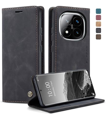 MOJIA Leder-Hülle Für Xiaomi Redmi Note 14 Pro 5G – Mit Standfunktion & Kartenfach, Dark Green