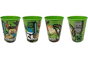 THEONOI 4 bicchieri per bambini da 260 ml/a scelta: Cars – Paw Patrol – Avengers – Blaze/bicchieri in plastica senza BPA – regalo per ragazzi (design Minecraft)