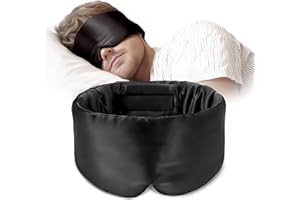 TOPNMA 100% Mulberry Silk Sleep Mask Eye Mask for Women Man with Adjustable Band,Reduces Wrinkles, for Side Sleeper Blackout Sleep Mask for Travel Rest and Office Large Size (Black)
