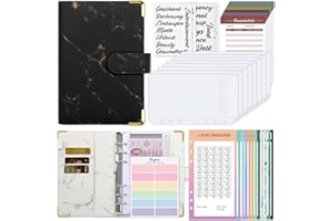 SKYDUE Money Binder, Challenge Del Risparmio, A6 Raccoglitore Documenti Con Buste Cerniera Trasparenti, Agenda Risparmio Soldi, Budget Planner Raccoglitore Di Bilancio(Nero Marmo)