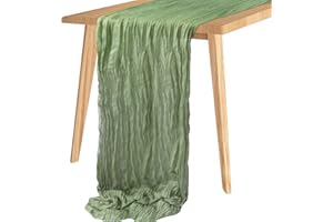 Fowecelt Cheesecloth Table Runner Sage - 90 x 400 cm Cheese Cloth Table Runner, Sage Green Fabric Gauze Tablecloth Boho Rustic Decorations for Wedding Decor Reception Bridal Shower Party