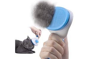 GEMSCHEST Self-Cleaning Slicker Brush for Dogs & Cats: Dog Brush & Cat Brush for Shedding Hair Fur Gently Removes Tangles Cat Grooming Brush for Short Haired Cats & Long Haired Cats