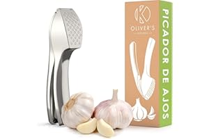 Oliver's Kitchen ® Prensa Ajos – Picador de Ajo Fácil de Usar y Limpiar – Machacador de Ajos y Jengibre sin Esfuerzo – Pica Ajos Sin Necesidad de Pelarlos – Prensador de Ajos Resistente y Duradero