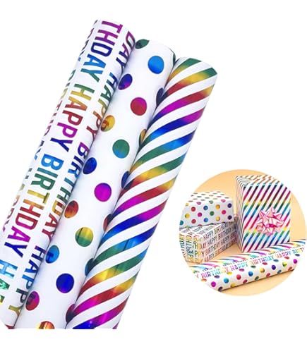 Birthday Wrapping Paper Roll Colorful Happy Birthday Lettering & Candle-876155