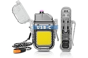 lafagiet USB C Lighter, Electric Rechargeable Lighters with Waterproof Torch Light, removable Clip, whistle Lanyard for Candle Camping, for men dad