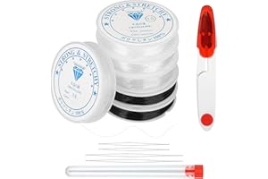 COKEESUN Elastisch Schmuckfaden Gummifaden, 6 Rollen Armband Gummiband Elastisch, 0.5mm-1.0mm Schmuckfaden Nylonschnur für Perlenschmuck Armbänder Basteln, mit 4 Perlennadel und 1 Schere