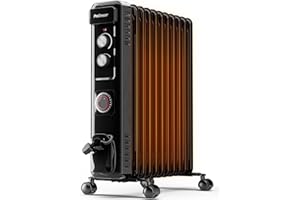 Pro Breeze Radiateur bain d'huile 2500W, 11 éléments - Radiateur électrique mobile - Chauffage avec Minuterie 24 heures intégrée, 3 niveaux de chaleur, thermostat réglable, arrêt de sécurité