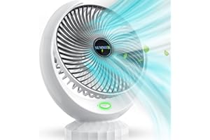 HATMIG USB Ventilator, Starker Wind Mini Ventilator Wiederaufladbare Tischventilator Leise 3 Geschwindigkeiten Drehbar Ventilator Klein für Schreibtisch Zuhause Büro - Weiß mit Schwarz