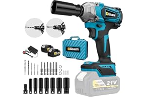 Gisam Brushless Impact Wrench, 650N Impact Gun 1/2 Inch, Electric Wrench High Torque 3-in-1, 2x4.0Ah Battery, Power Wrench Set (7 Sockets, 5 Drills, 6 Screws, 1 Changeover Heads) for Car Wheel Garage