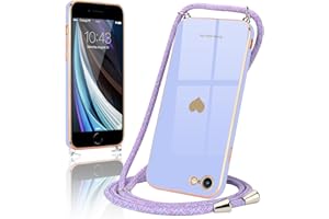 Wirvyuer Handykette Kompatibel mit iPhone SE 2022 Hülle, iPhone 7,iPhone 8,iPhone SE2020 Handyhülle mit Band zum Umhängen Kameraschutz Liebesherz Silikon Schutzhülle für iPhone 7/8/SE2020/SE2022 Lila