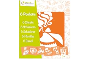 AVENUE MANDARINE MY MANDARINE 42836O - Un paquet de 6 POCHOIRS 15x15 cm avec notice incluse - À partir de 3 ans - PRINCESSES