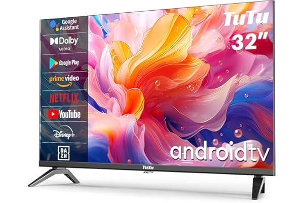 TuTu TUS32HD1A Téléviseur 32 Pouces (80 cm), Android Smart TV avec WiFi, Bluetooth, App Store, Chromecast, Triple Tuner (DVB-T/T2, DVB-C, DVB-S/S2), Molotov et Plus