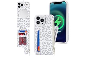 SailorTech iPhone 14 Pro Max Etui mit Kartenhalter mag Safe, iPhone 14 Pro Max Hülle mit Reißverschluss Kartenfach Geldbörse für iPhone 14 Pro Max Handyhülle Lederhülle - Weißer Leopard