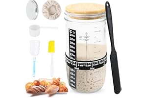 Jognee Sauerteig Starter Set,900ml Sourdough-Gärglas mit Holzdeckel,Sauerteig Glas,Fermentieren,Sourdough Starter Kit,Anstellgut Glas Behälter,Fermentierglas,Sauerteig Zubehör,Brot Backen Zubehör