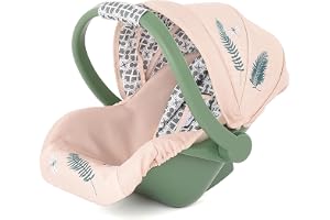 Roma Dolls bilstol – babydocka bilstol, realistisk design, 3-punkts sele, indragande huva, hållbar leksaksbilstol för dockor upp till 42 cm, idealisk (ormbunke)