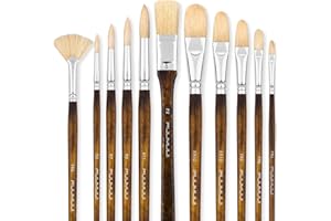 Fuumuui 11PCS Professional Oil Paint Brush Set - Superior Hog Bristle Paint Brushes - Perfect for Oil, Acrylic, Gouache Painting