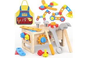 Spielzeug ab 2 Jahre Junge - Werkzeugkoffer Kinder Spielzeug mit Schürze, Montessori Kinderspielzeug, 42 Stück Werkzeug Holz Motorik Lernsspiele Junge Mädchen 2 3 4 Jahre