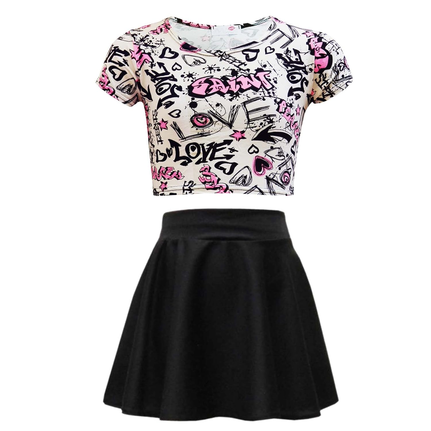 Kids Girls Love Graffiti Scribble Print Crop Top Kids Girls Love Graffiti Scribble Print Crop Top
