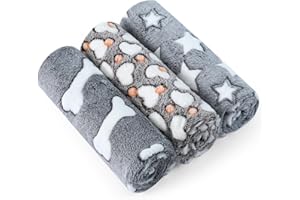 COMSLE Coperta per Cani Cane Gatto Lavabile Durevole, 3 Pezzi, Coperte per Cani in Morbida e Calda Flanella, Copertina per Cani Gatti Adatto per Cani di Piccola e Media Taglia, 76 * 104CM Osso grigio