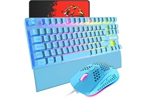 XINMENG Gaming Keyboard & Mouse, RGB Chroma Lighting, Wrist Rest, Doubleshot ABS Illuminated Keycaps, Multi-Fucntion Digital Media Key, 6400dpi Ultra-Light Honeycomb Shell Gaming Mouse, QWERTY UK Layout