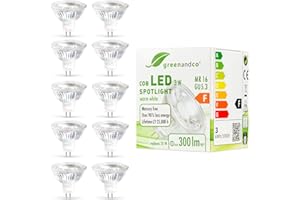 greenandco 10x MR16 GU5.3 LED Spot | 3W 300 lm | 2700K warmweiß | 38° | COB LED | 12V AC/DC | nicht dimmbar