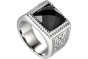 Flongo Anello di Fidanzamento da Uomo, Grande Anello di Tenuta con Pietra Nera, Anello Celtico in Acciaio Inossidabile Design Vintage RETR¨°, Nero Argento Taglia Scelta