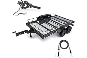 POWMOK AMK RC Trailer, 1/10 Scale Trailer, Metal 1/10 RC Trailer with RC Trailer Hook Coupler and 1/10 RC Kinetic Winch Strap for 1/10 RC Crawler SCX10 TRX6 Redcat GEN8 TRX4 Upgrades