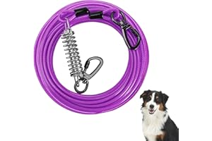 EUIEUT Câble d'attache pour Chien de 9 m (29,5 pi) avec Crochet Verrouillable à Ressort Durable et Sac de Rangement, Laisse Réfléchissante Anti-Morsure pour Chien l'Extérieur, Jardin Camping (Violet)