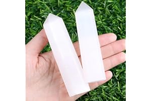 XIANNVXI 1 tige en cristal de 10 cm - Grande tour de sélénite - Pierres précieuses - Tour hexagonale - Points hexagonaux - Pour méditation naturelle - Énergie - 9-10 cm