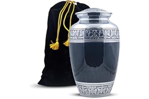 HIND HANDICRAFTS Large Cremation Urn for Human Ashes Adult Male Female – Premium Aluminum Funeral Urn with Velvet Bag – Memorial Keepsake Ashes Container with Secure Lid – Decorative Burial (Pearl Black)
