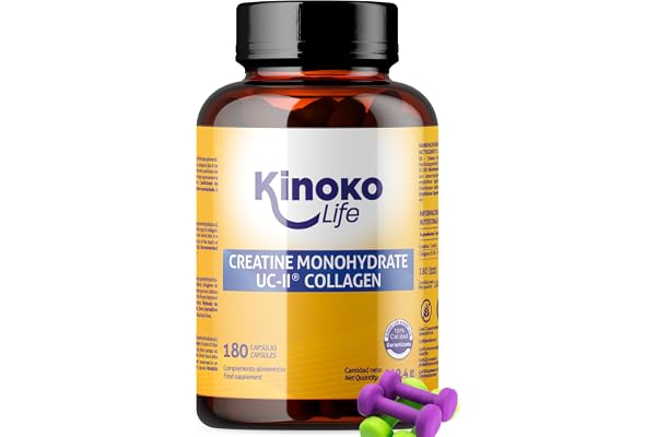 Kinoko Life Creatine Monohydrate Capsules 3000mg & UCII Collagen - 180 Kapslar - Kreatin och Kreatin Monohydrate för Pre Workout Boosters och Gym - Högdos kreatinkapslar med kreatinpulver