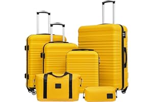 COOLIFE Koffer Set 6 Teilig: Luggage Set 16" 20" 24" 28" + Reisetasche & Kulturtasche | ABS Hartschale, 360° Rollen & TSA-Schloss Für Europa, Kreuzfahrt & Auslandsstudium – Familienurlaub Essentials