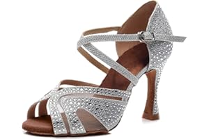 Syrads Women's Ballroom Latin Dance Shoes with Rhinestones Salsa Tango Bachata Indoor Dancing Shoes for Wedding Party Prom