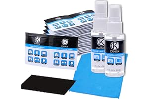CamKix Kit de nettoyage Zestaw do czyszczenia soczewek i ekranu - 2 butelki z rozpylaczem, 2 ściereczki z mikrofibry (rozmiar L + S), 50 indywidualnie pakowanych mokrych chusteczek