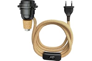 ledscom.de Bordslampa Korklampa FLAKO med strömbrytare och textilkabel, hampa, naturbeige, 1x E27 max. 60W, utan flaska, utan