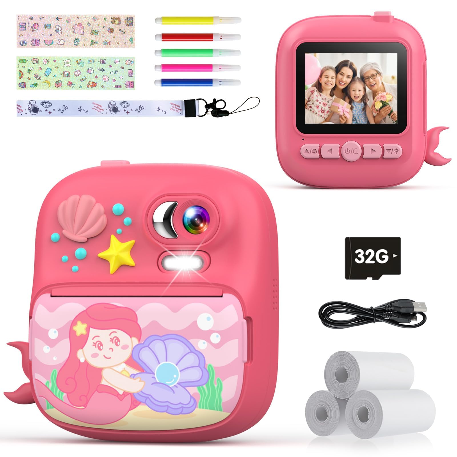 TIATUA Kids Instant Print Camera, Kids Camera with Printable Photo Paper, Instant Camera for Girls 3-13 Years, Digital Camera