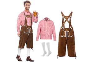 SUFFOLLY Pantalon traditionnel en cuir pour homme - 3 pièces - Avec bretelles assorties - Avec pantalon court en cuir - Bretelles - Chemise traditionnelle - Chaussettes - Pour Oktoberfes