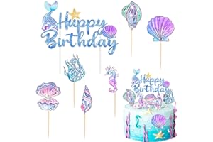 Silars Decoracion Tarta Sirena Topper Tarta Niña, 7 Piezas Cake Topper Cumpleaños Sirena, Adornos de Tartas de Sirena para Decoración de Mesa para Fiesta de Cumpleaños con Tema de Sirena