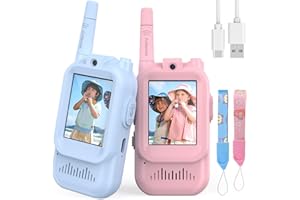 HANGRUI Video Walkie Talkies for Kids, 2-Pack Long Range, 2 Way Radio Video Walkie Talkies Gifts Toys for 3 4 5 6 7 8 Year Old Boys Girls, Outdoor Toys Camping, Garden Games, Birthday (Pink+Blue)