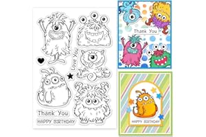‎GLOBLELAND GLOBLELAND Monsters Geburtstagsetikett Klare Stempel Schichtung Transparenter Monsters Stempel Geburtstag Danke Liebe Dich Silikonstempel Für Die Kartengestaltung DIY Prägung Scrapbooking Basteln
