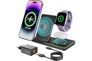Electight 3 w 1 Ładowarka Bezprzewodowa, Składana Stacja Dokująca do ładowania Bezprzewodowego z Adapterem 18W, Obsługuje Wszystkie Smartfony z Funkcją ładowania Bezprzewodowego
