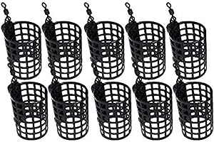 BZS Alloy Steel Round Black Cage Metal Feeder for Carp Coarse Match Barbel Sea Fishing Tackle with Swivel - Pack of 10g, 15g, 20g, 25g, 30g, 40g, 50g, & 60g