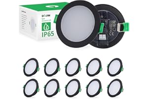 Bojim Spot LED Encastrable Noir Salle de Bain IP65, 220V Trou 68mm - 80mm Extra Plat, Blanc Neutre 4000K 5.5W, Éclairage Encastré Spot de Plafond pour Cuisine Chambre Salon, Pack de 10