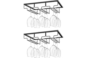 Nuovoware [2PZS Soporte para Copas de Vino, Soporte para Colgar Copas de Vino Debajo del Gabinete para Cocina, Bar, Pub, Vidrio, Dorado, Almacenamiento para Gabinete de Cocina (3 Filas) - Negro