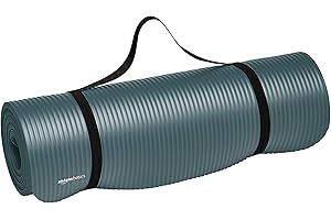 Amazon Basics 13mm Extra Thick NBR Yoga and Exercise Mat with Carrying Strap, Steel