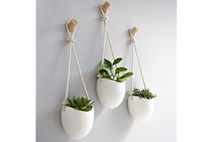 Kazai.® | Porcelain Wall Vases | 3 Piece Set | Including Wooden Hooks | Matte White