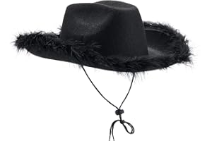 Niceyoeuk Cowgirl Hat Cowboy Hats for Women Fluffy Feather Brim Cowboy Hat for Holiday,Costume Party,Play Dress Up,Halloween Cosplay