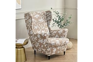 Highdi Funda de Sillón de Orejas Elástica para Strandmon, Funda de Sofá Relax 2 Piezas con Funda de Cojín, Fundas Protector de Butaca para Dormitorio, Recepción, Club (Rama de Flor Blanca)